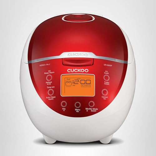 CUCKOO Micom Rice Cooker 6 Cup Uncooked / 12 Cup Cooked, Fuzzy Logic Rice Maker with Delay Timer & Keep Warm Setting, Versatile Food Steamer for Cooking, Non-Stick Inner Pot, Red (CR-0655F)