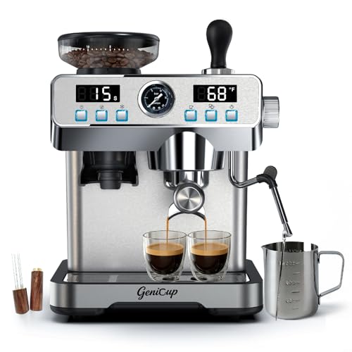 GeniCup Espresso Machine with Grinder 20 Bar with 68oz Water Tank Cold Brew
