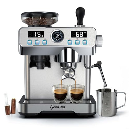 GeniCup Espresso Machine with Grinder 20 Bar with 68oz Water Tank Cold Brew