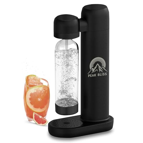 Peak Bliss Original Soda Maker (Matte Black): Carbonate Drink (1L PET Bottle Included), Create Sparkling, Seltzer & Fizzy Water, Compatible with Any Screw-In 60L CO2 Carbonator (Not Included)