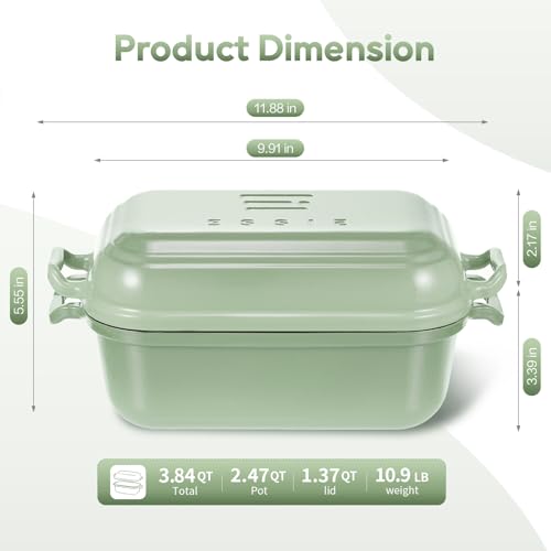 Ryede Enameled Cast Iron Dutch Oven Pot with Lid, Dutch Oven for Sourdough Bread Baking, 10×6 Bread Loaf Pans with Lid for Homemade Bread, Cake, Meatloaf, Oven & Induction Safe (Green, 3.84 QT)