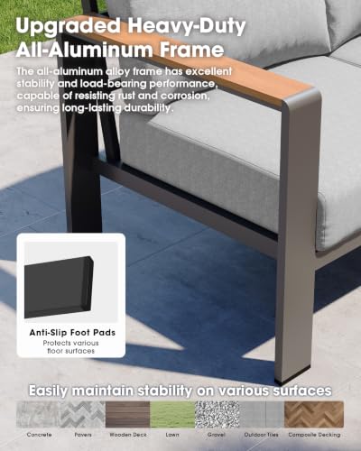 ComfCove Outdoor Aluminum Patio Furniture Set 11 Seats, Patio Sectional Corner Couch Set with Washable Thick Cushions & Coffee Table, Patio Conversation Sets for Porch, Backyard, Garden, Deck, Gray