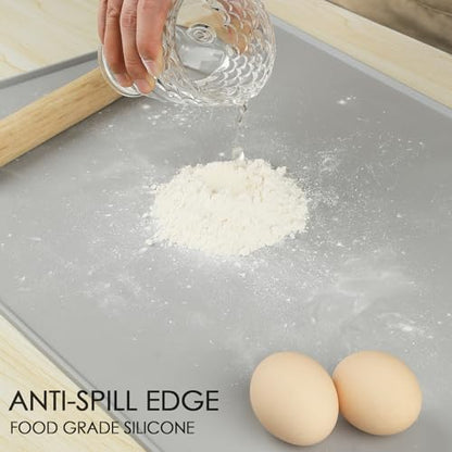 Thick Silicone Pastry Mat with High Edge, 20"x 16" Non-Stick Silicone Baking Mat, Non Slip Silicone Dough Rolling Mat for Making Bread, Cookies and Pizza, Gray Silicone Mat for Craft, Countertop Mat