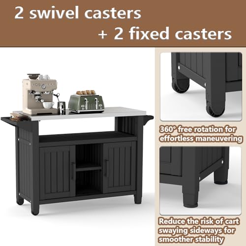 EasyUp Outdoor Storage Cabinet,Patio Storage Table, Bar Table with Wheels,Outdoor Bar Cart for Patio, Poolside and Backyard,Black