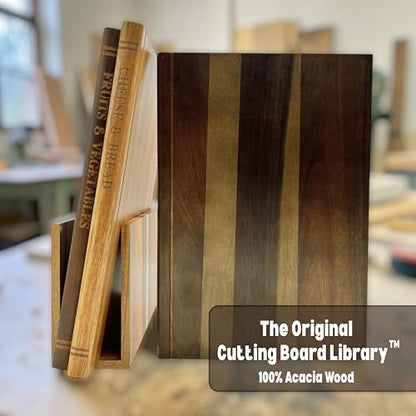 PEGSORIX The Cutting Board Library™ (Original Design) | Decorative Kitchen Board Collection Bundle with Display Stand | Premium Acacia Wood | Stabilized Non-Slip Base