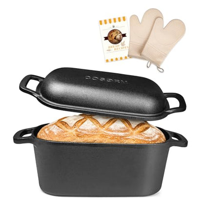 7QT Oval Dutch Oven for Sourdough Bread Baking, Pre-Seasoned Cast Iron Bread Pan with Lid, Even Heat Distribution for Homemade Bread