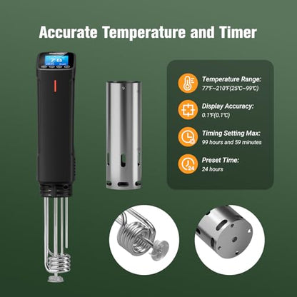 2.4g Wifi Sous Vide Cooker CharMeter Sous Vide Machine CSV-100-W, 1000 Wattts Sous-Vide Cooker Immersion Circulator App Control with 14 Preset Recipes, Calibration Function,Fast-Heating with Timer