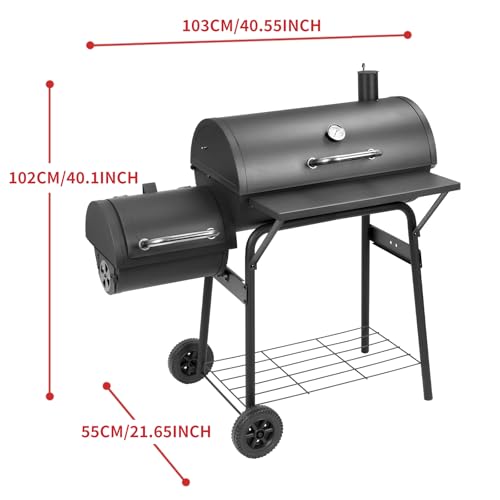 Kendane Barrel Charcoal Grill with offset smoker,550 Square Inches Cooking Area, Outdoor BBQ Grill with Front Shelf, Perfect for Backyard, Patio Parties and Picnics.