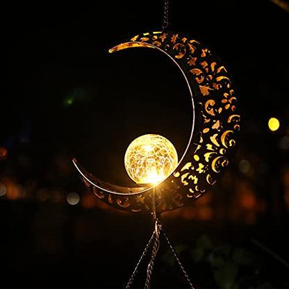 DesGully Solar Wind Chimes, Sun Wind Chime Outdoor Clearance w/Glowing Crackle Glass LED Unique Wind Bells for Outside Waterproof Chimes, Gifts for Her/Him (42" Long Metal Chimes)…