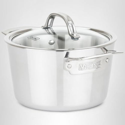 Viking Contemporary 3-Ply Stainless Steel Stock Pot, 3.4 Quart Soup Cooking Pot with Lid