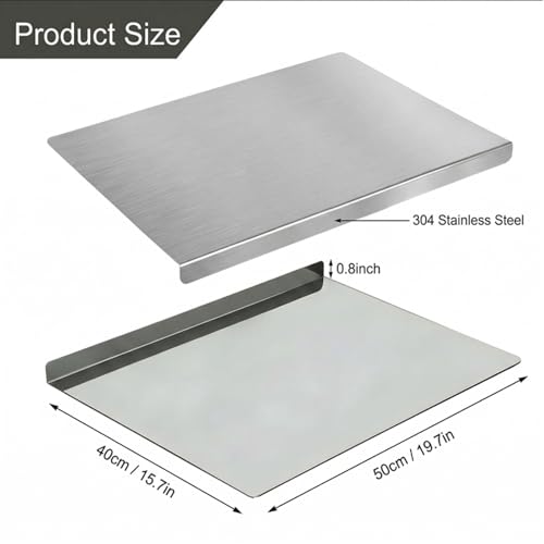20"L x 16"W Stainless Steel Cutting Board for Kitchen – Large L-Shaped Bread Board, Double-Sided Non-Stick Chopping Board with Lip for Baking, Dishwasher Safe Pastry Board for Kneading