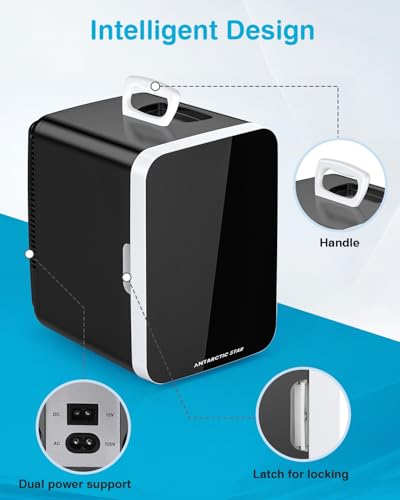 Antarctic Star Compact Mini Fridge, 10L Portable Small Refrigerator, 2.6 Gal Desktop Fridge with AC/DC Adapters, Small Cosmetics Cooler for Beverage, Food, Makeup, Bedroom, Office, Dorm, Black