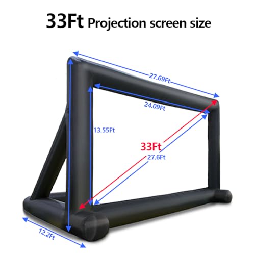 33ft Outdoor Inflatable Movie Screen, No Seam Projector Screen with Air Blower, Support Front & Rear Projection