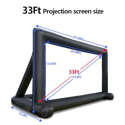 33ft Outdoor Inflatable Movie Screen, No Seam Projector Screen with Air Blower, Support Front & Rear Projection