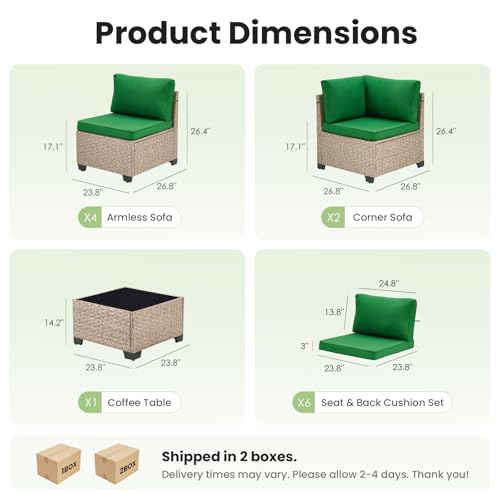 Soohow 7-Piece Patio Furniture Set, Outdoor Sectional All-Weather Wicker Patio Conversation Set for Garden, Porch, Backyard - Green Cushions
