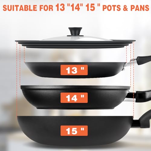 13-14-15 in Universal Lid for Oversized Pots, Pans and Skillets, Extra Large Pot Lid Tempered Glass Lid with Heat-Resistant Silicone Edge, Cookware Lids, Replacement Frying Pan Cover, Black