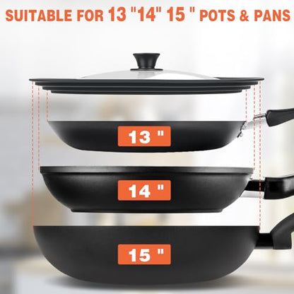 13-14-15 in Universal Lid for Oversized Pots, Pans and Skillets, Extra Large Pot Lid Tempered Glass Lid with Heat-Resistant Silicone Edge, Cookware Lids, Replacement Frying Pan Cover, Black