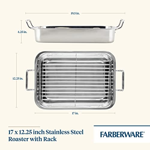 Farberware Classic Series Stainless Steel Roasting Pan with Rack, 17-Inch x 12.25-Inch Turkey Pan