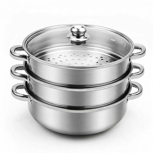 AuFranc® 5 Quart Steamer for Cooking - Stainless Steel Steam Pot with Steamer Basket, Multipurpose Cooking Stock Pot with Tempered Glass Lid, Non-Toxic Cookware for Slow Cooking and Steaming (Silver)