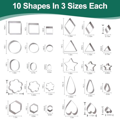 HIWRBDTI 30PCS Mini Cookie Cutters Shapes Set with Box for Kids, Small Stainless Steel Star Triangle Cookie Cutter Variety Pack, for Tiny Polymer Clay, Fruit