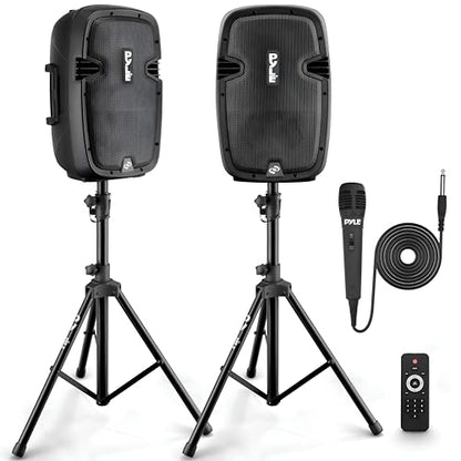 Pyle Active + Passive PA Systems - Dual 8inch 700 Watt Max Power Output Speaker with Microphone, Bluetooth Wireless Streaming, MP3/USB/SD/AUX Readers, Speaker Stands- Pyle PPHP849KT