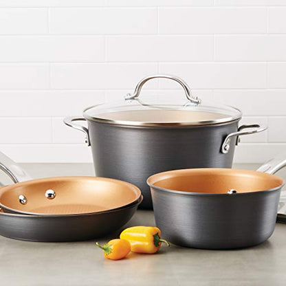 Ayesha Curry Kitchenware Ayesha Curry Home Collection Hard Anodized Nonstick Cookware Pots and Pans Set, 9 Piece, Charcoal Gray