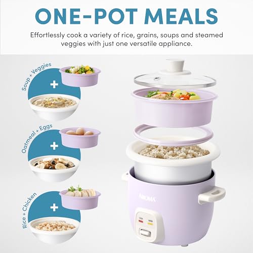 AROMA® CoreCoat Rice Cooker with Pop-Up Food Steaming Basket (4 Cups Cooked, 2 Cups Uncooked, 1 Qt)