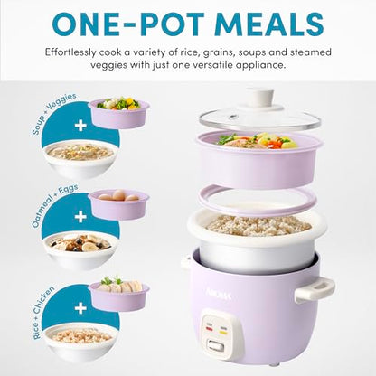 AROMA® CoreCoat Rice Cooker with Pop-Up Food Steaming Basket (4 Cups Cooked, 2 Cups Uncooked, 1 Qt)