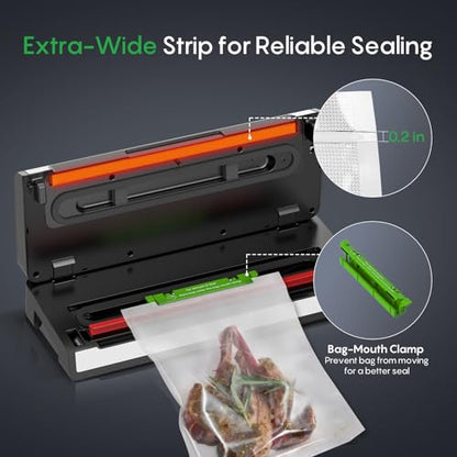 FRESKO Vacuum Sealer Machine with Automatic Bag Detection, 0.2-inch Widened Heating Strip, Compact Food Sealer, Easy to Use, Starter Kit