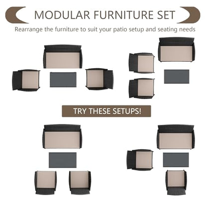 RTDTD 4 Pieces Patio Furniture Set Outdoor Conversation Set Rattan Furniture Set Wicker Chairs and Sofa with Glass Table for Porch Pool Backyard Garden Sand