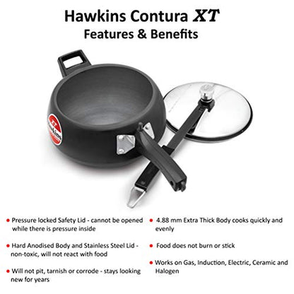 Hawkins Pressure Cooker Contura Hard Anodized Extra Thick Base for Induction, 3.5 L (Black)