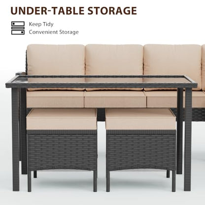 Otair 7-Piece Outdoor Dining Set, Wicker Patio Table and Chairs Set,Sand