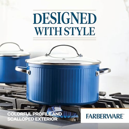 Farberware Style Nonstick Cookware Stockpot, 6 Quart, Blue