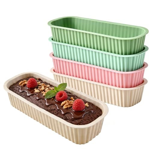 JLPESEAES Silicone mini loaf pans Set of 4,Happy Mother's Day Loaf, 6.5x2.4x1.2 Inch Nonstick basque cheesecake loaf pan for Baking Cornbread, Brownies, Cheesecake, Chocolate, Small Loaves(4 Colors)