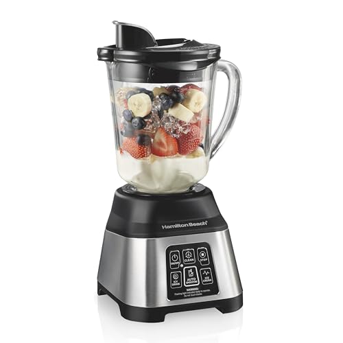 Hamilton Beach Blender for Smoothies with 5 Functions Including Auto Smoothie Cycle, Wave Action System for Ultra Smooth Results, 850 Watts, 40oz BPA Free Glass Jar, Stainless Steel (56208)