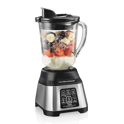 Hamilton Beach Blender for Smoothies with 5 Functions Including Auto Smoothie Cycle, Wave Action System for Ultra Smooth Results, 850 Watts, 40oz BPA Free Glass Jar, Stainless Steel (56208)