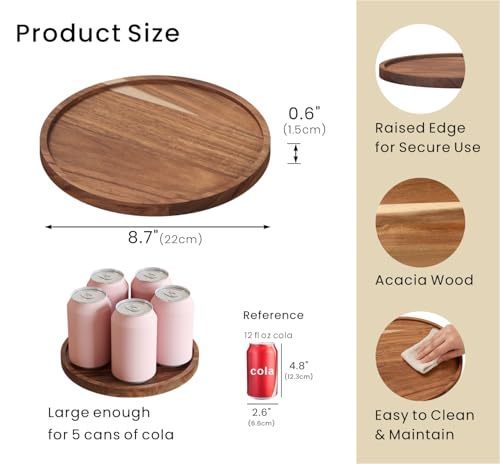 VERTORGAN Acacia Wood Serving Tray,8.7 Inch Decorative Trays Platter for Coffee Table,Living Room,Bar,Party,Mini Charcuterie Boards Cheese Board,Home Decor