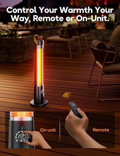 Slkdrft Outdoor Heater for Patio w/Remote, 1500W, 60° Oscillation, 9H Timer, 9 Heat Level, Tip-Over/Overheating Protection, Safety Lock, for Garage Porch Office Black