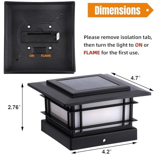 Dynaming 4x4 Solar Post Cap Lights Outdoor with Flickering Flame Light, Black Shell Fence Post Solar Lights Fit Vinyl/Wooden Posts, Brightness LED Lighting Decor for Garden Deck Patio, 12 Pack