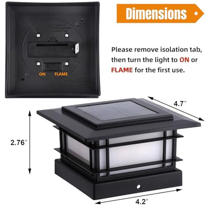 Dynaming 4x4 Solar Post Cap Lights Outdoor with Flickering Flame Light, Black Shell Fence Post Solar Lights Fit Vinyl/Wooden Posts, Brightness LED Lighting Decor for Garden Deck Patio, 12 Pack