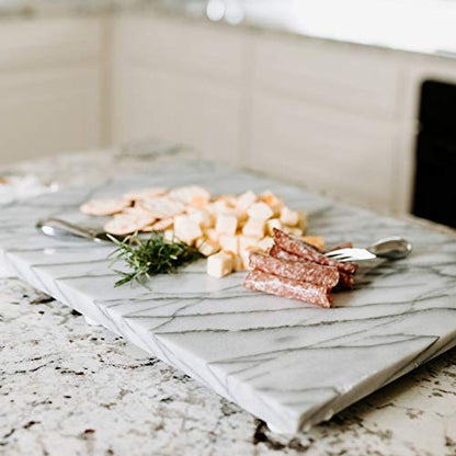 Thirteen Chefs 20 x 16 Inch Marble Pastry Board and Cutting Board for Bakers, Pastries, Chocolate - Large Marble Serving Platter with Feet