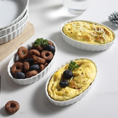 SumitlEyao 4-Piece Porcelain Baking Dish Set - 4 OZ 5.2 Inch Small Ramekins Pie Pans, Oven Safe Ramekins for Quiche, Tart, Dessert, Creme Brulee, Au Gratin | Stackable, Dishwasher Safe