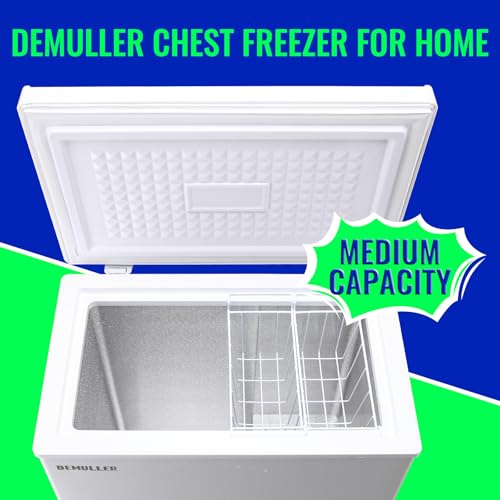 DEMULLER 4.0 Cu.ft Chest Freezer with Electronic Panel, Accurate Temperature Display to 1 ℉, White Deep Freezing Machine with 2 Removable Baskets, Compact Size for Any Space