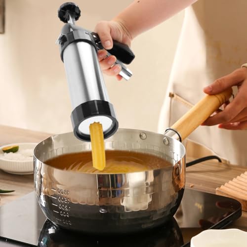 Professional Churro Maker Machine with 16 Discs & 8 Nozzles, Cookie Press Gu-n Kit, Multi-Function Cookie & Dough Press for DIY Dessert Making Decorating Baking Supplies