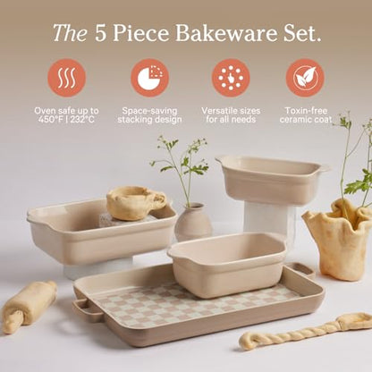 Our Place Bakeware Set | 5-Piece Ceramic Bakeware Collection with Stovetop-to-Oven Griddle Pan | PFAS-Free Non-Toxic Nonstick Pans, Oven Mat & Baking Dishes | Steam