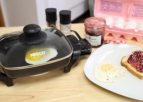 NESCO ES‑08 Electric Skillet for Everyday Home Cooking, Black Large Nonstick Skillet with Adjustable Temperature Control