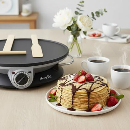 Morning Star 13" Electric Crepe Maker, Nonstick Pancake Griddle, Adjustable Temperature Control with LED Indicator Lights, Includes Spatula & Batter Spreader, Quick Cleanup, Stainless Steel
