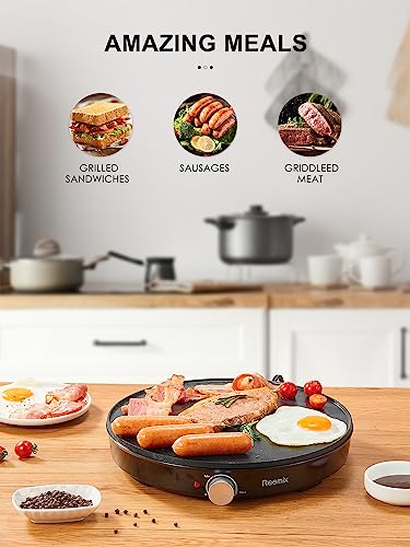 Crepe Maker Machine, Reemix Compact Pancake Griddle Precise Temperature Control, Nonstick 12” Electric Griddle, Batter Spreader for Eggs, Pancakes, Omelets and Quesadillas (Black)