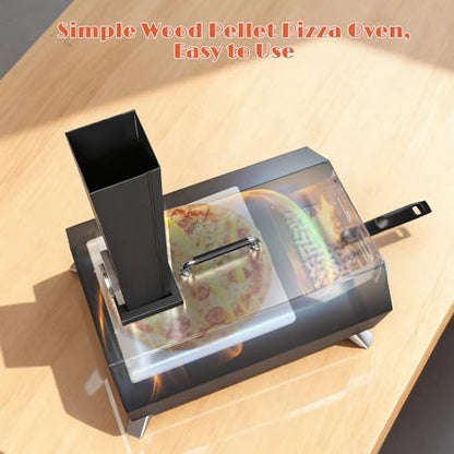 12" Wood Pellet Pizza Oven Outdoor, Portable Foldable Pizza Maker with Built-in Thermometer, Square Pizza Stone, Ideal for Camping, Backyard, Patio, Garden & Party