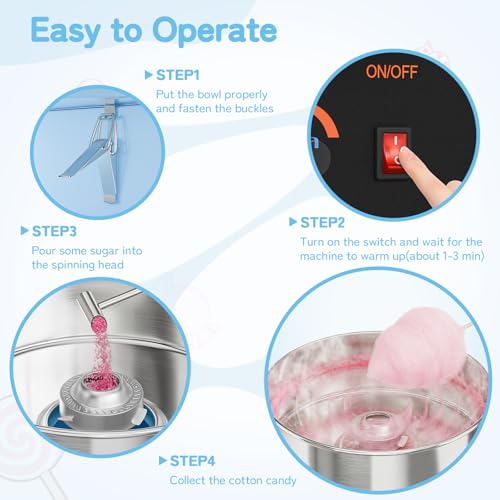 ROVSUN 21 Inch Cotton Candy Machine Cart, Commercial Cotton Candy Maker Machine Candy Floss Machine w/Stainless Steel Bowl, Sugar Scoop and Large Storage Drawer for Home Party Carnival, Blue